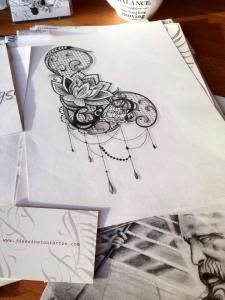 Sexy lotus tattoo with lace, infinity symbol and pearls for woman by Maingriz.com