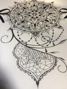 Sexy mandala tattoo design with lace and pearls for woman by Maingriz.com
