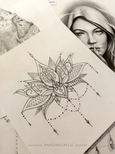 Original mandala tattoo with pearls for woman created by Maingriz.com