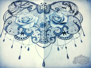 Lace garter with roses tattoo for woman by Maingriz.com