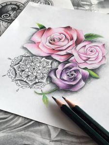3 sexy realistic roses tattoo design with mandala for woman created by Maingriz.com