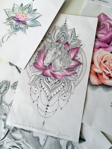 Unicorn mandala tattoo design for woman created by Maingriz.com