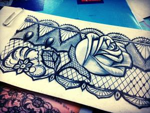 Sexy lace garter with rose tattoo design for woman created by Maingriz.com