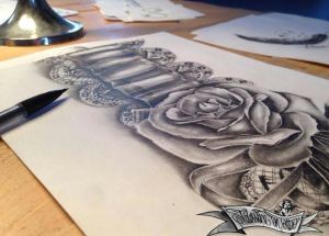 Rose with lace garter tattoo for woman created by Maingriz.com